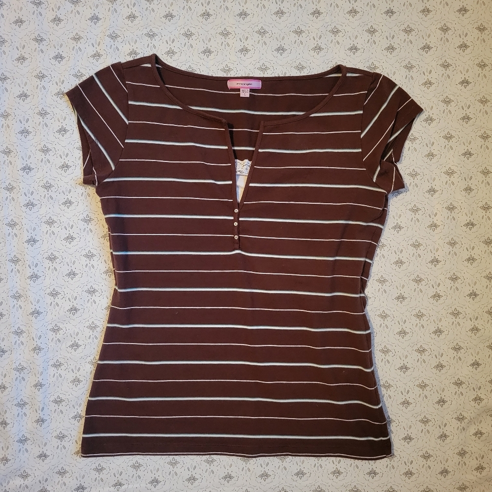 Energie Brown & White Striped Short Sleeve Tee